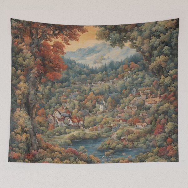 Item preview, Autumn Village in Forest  designed and sold by ArtsyWishesShop.