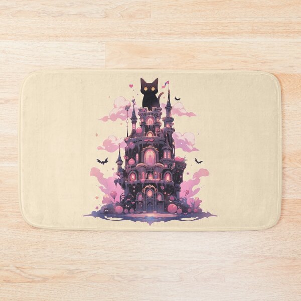 Item preview, Black cat and magical spooky castle designed and sold by WoollenLlama.