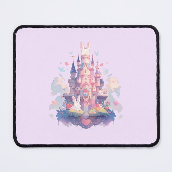 Item preview, Magical dreamy pink castle with the bunny in the clouds designed and sold by WoollenLlama.