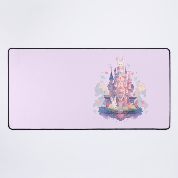 Item preview, Magical dreamy pink castle with the bunny in the clouds designed and sold by WoollenLlama.