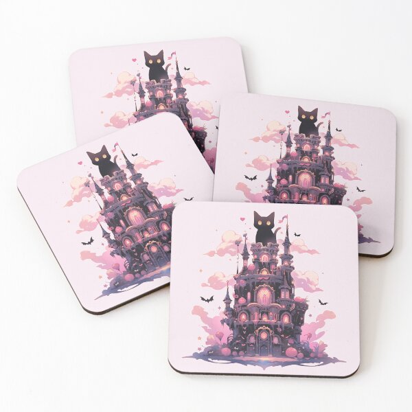 Item preview, Black cat and magical spooky castle designed and sold by WoollenLlama.