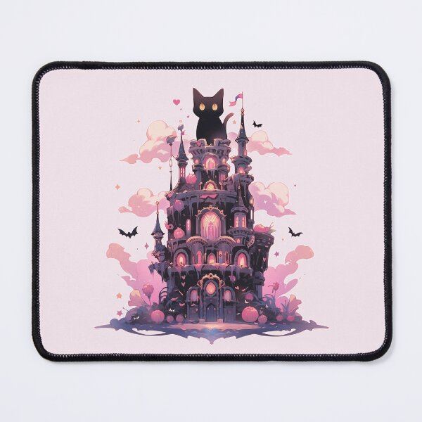 Item preview, Black cat and magical spooky castle designed and sold by WoollenLlama.