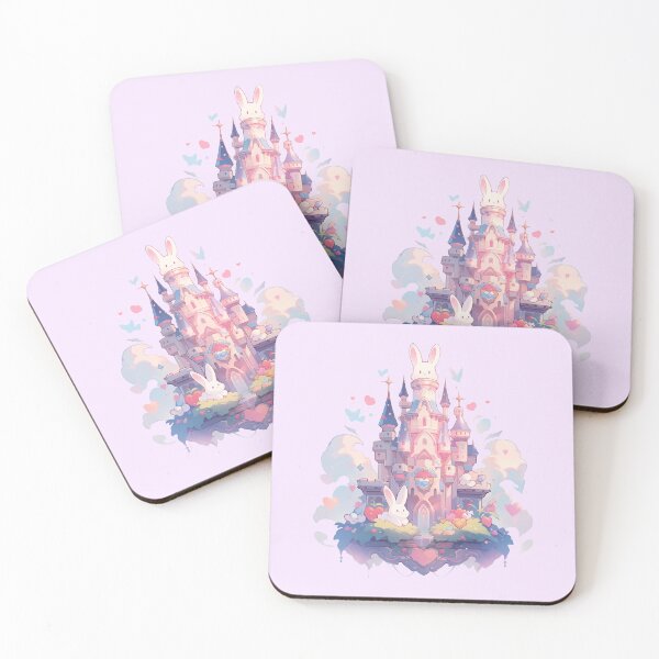 Item preview, Magical dreamy pink castle with the bunny in the clouds designed and sold by WoollenLlama.