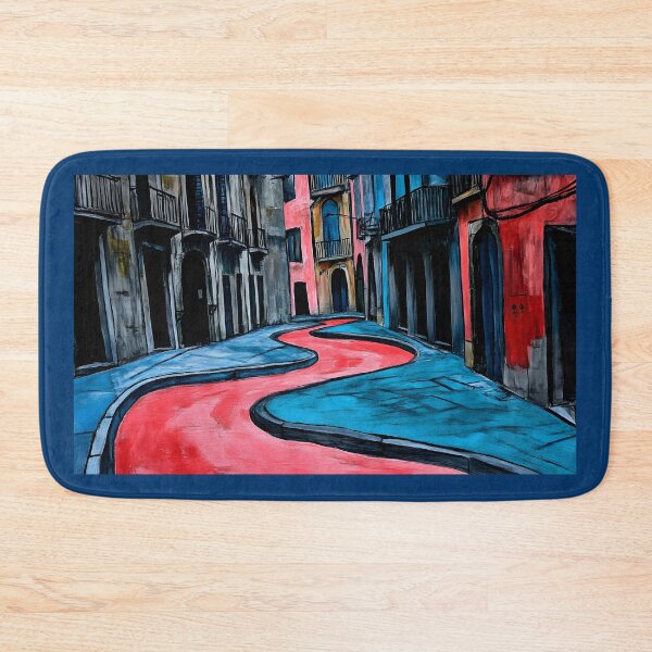 Item preview, Vibrant Winding Red Path Through Narrow Street in Gothic Quarter Barcelona - Striking Contrast Urban Generative AI designed and sold by OlfactoART Studio.