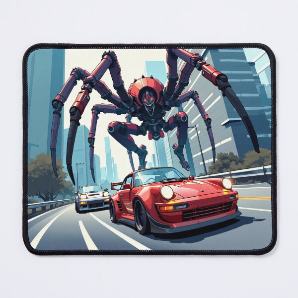 Item preview, Race Cars Drifting Past a Giant Spider Robot - Car Culture designed and sold by Design Raptor.