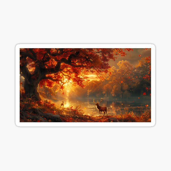 Autumn golden dusk deer Sticker