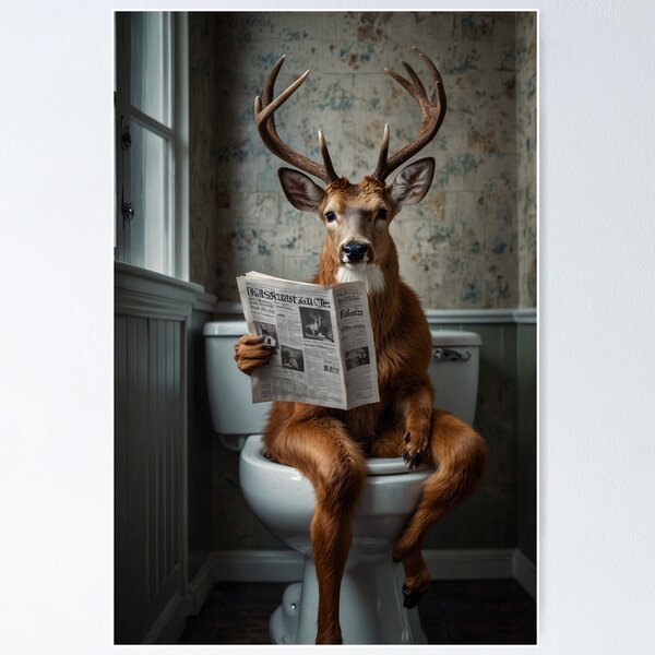 Item preview, Funny Deer on Toilet Reading Newspaper designed and sold by vk09.