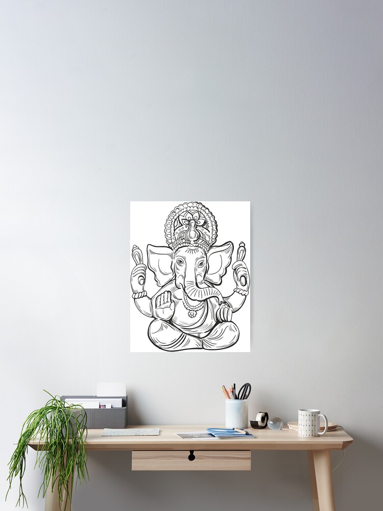 Happy Diwali Ganesh Elephant Hindu God Black And White Graphics