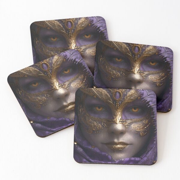 Item preview, Enigmatic masked figure in ornate purple and gold attire designed and sold by Artessie.