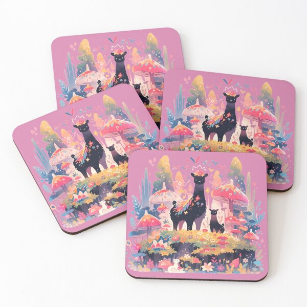 Item preview, Happy black llamas in dreamy purple magic mountain forest designed and sold by WoollenLlama.