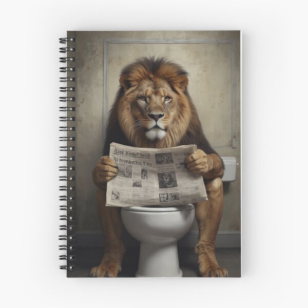 Aperçu de l'œuvre Un lion drôle sur les toilettes lisant un journal créée et vendue par vk09.
