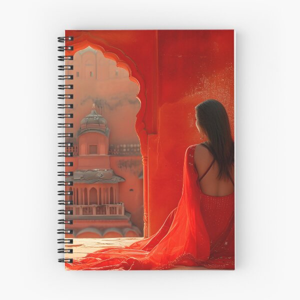 Item preview, Woman in a red dress gazing out from an arched window designed and sold by Artessie.