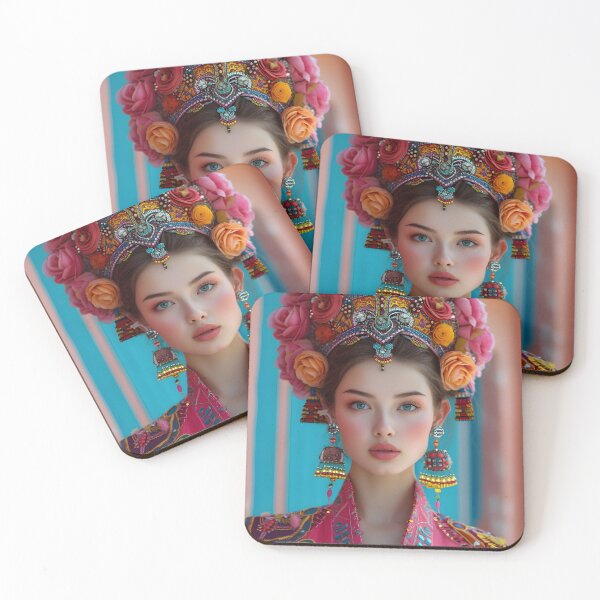 Item preview, Colorful traditional attire with ornate floral headdress. designed and sold by Artessie.