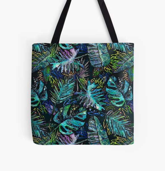 Green Tropical Leaves All Over Print Tote Bag