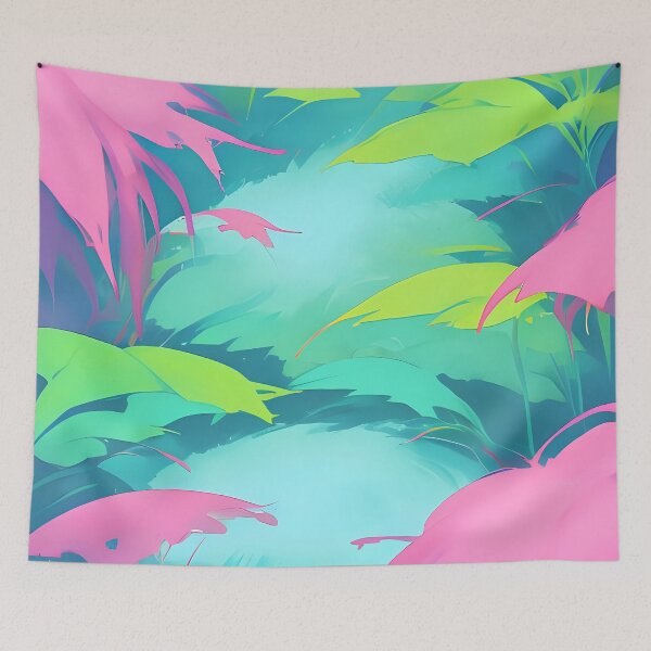 Item preview, Abstract Jungle Watercolor Painting in Vivid Mint and Pink Colors designed and sold by RebelArt-Deco.