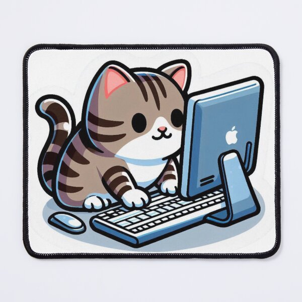 Item preview, cat at the computer designed and sold by REDCATWWW.