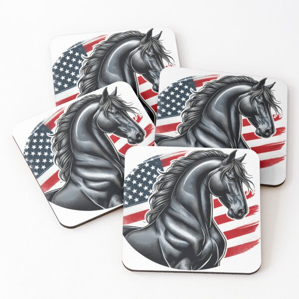 Item preview, Black Percheron in front of American flag. designed and sold by NMCStickers.