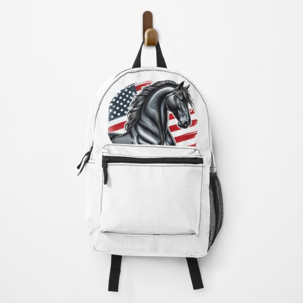 Item preview, Black Percheron in front of American flag. designed and sold by NMCStickers.