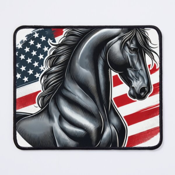 Item preview, Black Percheron in front of American flag. designed and sold by NMCStickers.