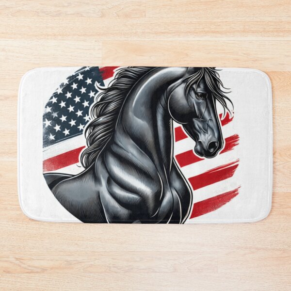 Item preview, Black Percheron in front of American flag. designed and sold by NMCStickers.