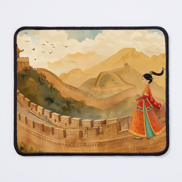 Item preview, Woman in traditional attire walking along the Great Wall designed and sold by Artessie.