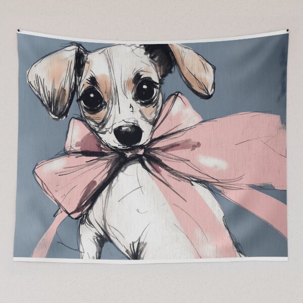 Item preview, puppy in bow designed and sold by PricklyPeanut.