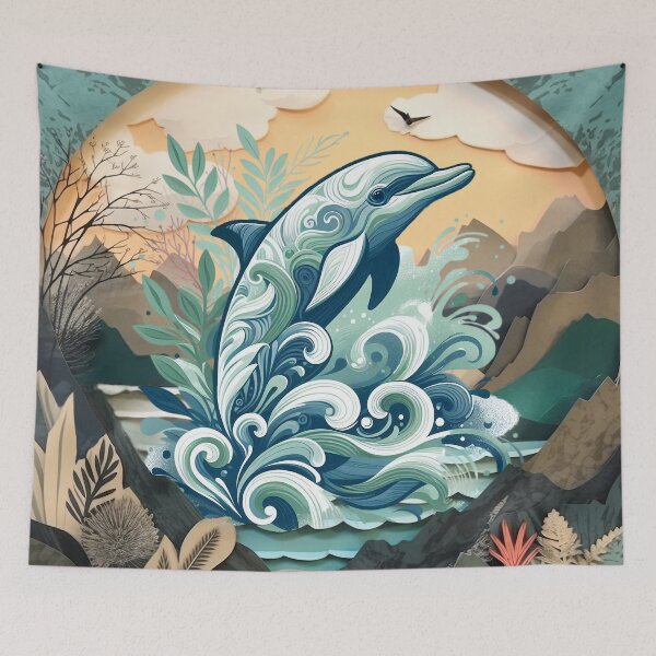 Item preview, Boho Dolphin Ocean Bay and Mountains designed and sold by MoodyMuseArt.
