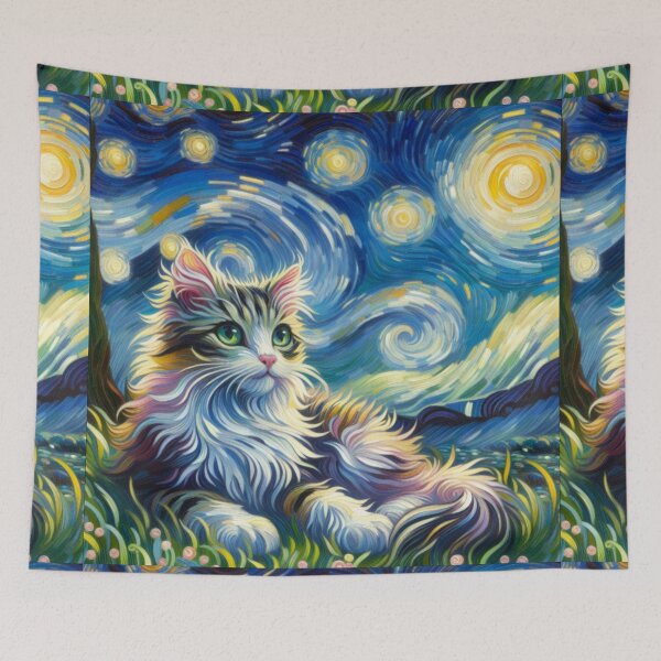 Item preview, Starry Night Fine Art Funny Cat Meme Painting - Vintage Poster Gift Cat Lovers designed and sold by InkyGenies.