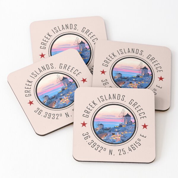 Item preview, Greek Islands Greece Graphic with Global Coordinates designed and sold by CustomTravelArt.
