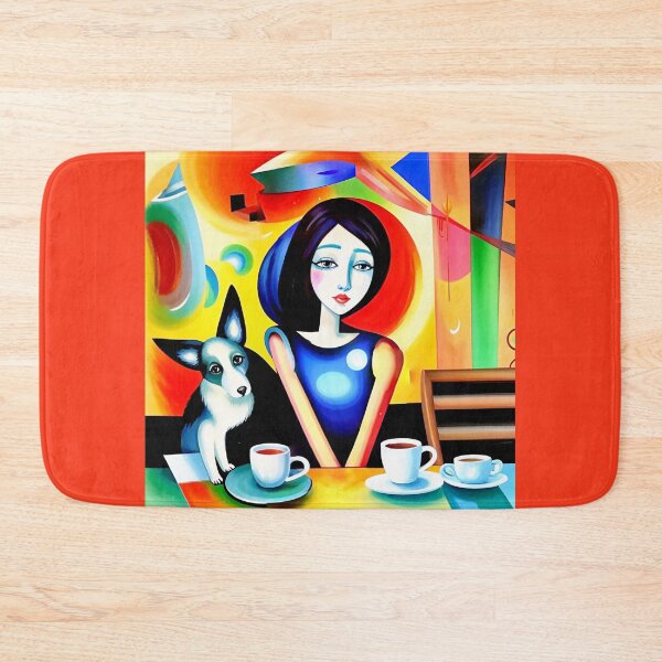 Item preview, A girl with a dog in a café. designed and sold by Natalia-Vlad.