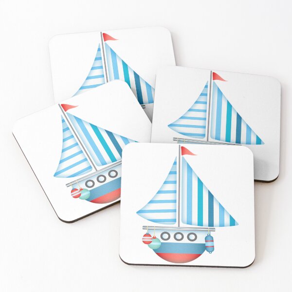 Item preview, Blue and red boat with blue and white striped sails. designed and sold by claireseyeview.