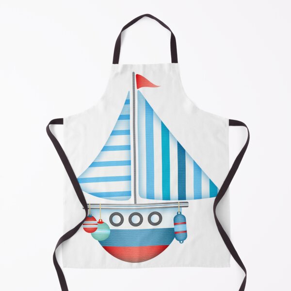 Item preview, Blue and red boat with blue and white striped sails. designed and sold by claireseyeview.
