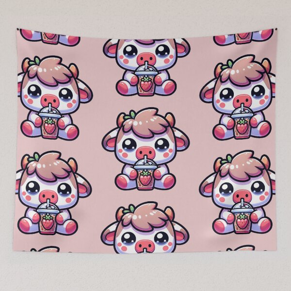 Item preview, Cute strawberry cow drinking a iced coffee stickers and more designed and sold by CRandRRstickers.