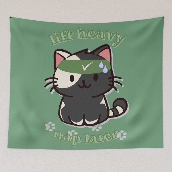 Item preview, cute gym black and white cat with text lift heavy nap later and hes sweating designed and sold by cherrytheory.