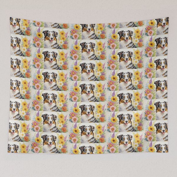 Item preview, Australian Shepherd Floral Painting Art designed and sold by TheAnimalZ00.