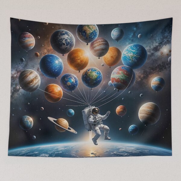 Item preview, Astronaut Floating with Planets Balloons designed and sold by koreatvtea.