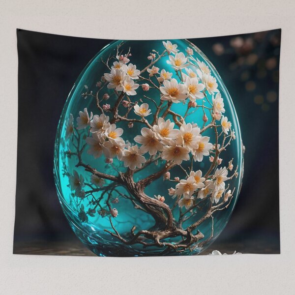 Item preview, Ornate Glass Egg with Blooming Sakura Tree designed and sold by koreatvtea.