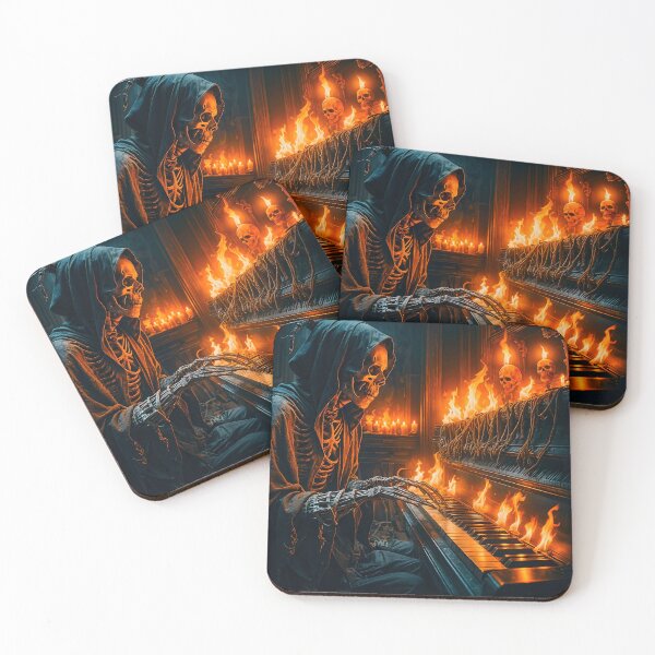 Item preview, Skeletal Pianist in Flaming Gothic Scene designed and sold by koreatvtea.
