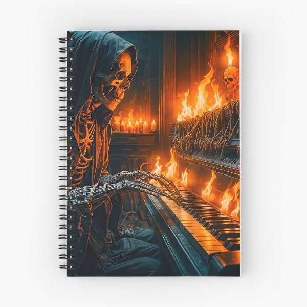 Item preview, Skeletal Pianist in Flaming Gothic Scene designed and sold by koreatvtea.