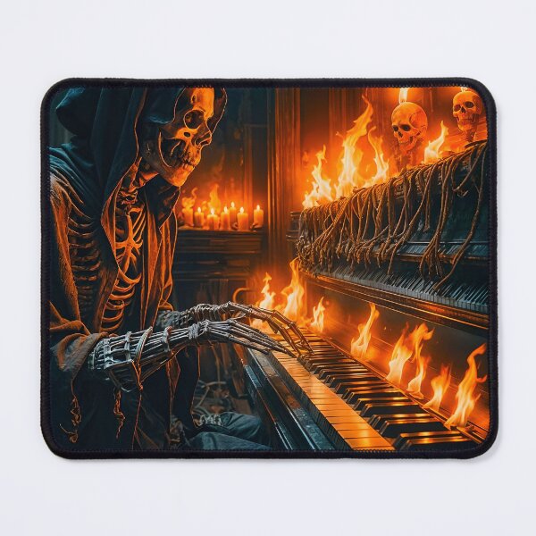 Item preview, Skeletal Pianist in Flaming Gothic Scene designed and sold by koreatvtea.