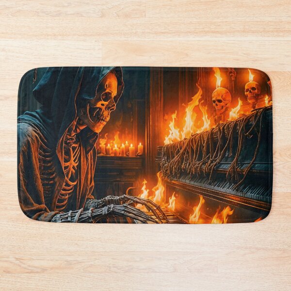 Item preview, Skeletal Pianist in Flaming Gothic Scene designed and sold by koreatvtea.