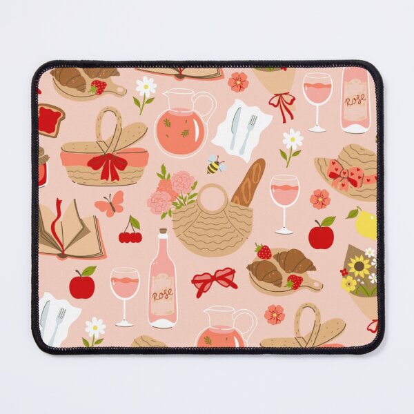 Item preview, pink cottagecore croissant picnic basket  designed and sold by Gossip Rag.
