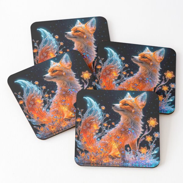 Item preview, Vermilion Crystal Fox with Bioluminescent Flowers designed and sold by koreatvtea.