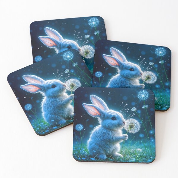Item preview, White Rabbit Blowing Dandelion with Ethereal Lights designed and sold by koreatvtea.