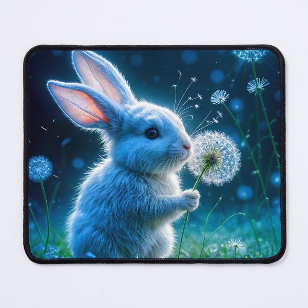 Item preview, White Rabbit Blowing Dandelion with Ethereal Lights designed and sold by koreatvtea.