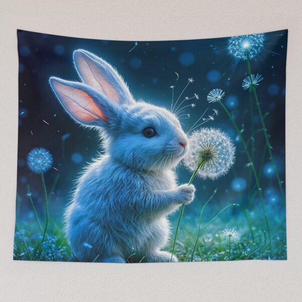 Item preview, White Rabbit Blowing Dandelion with Ethereal Lights designed and sold by koreatvtea.