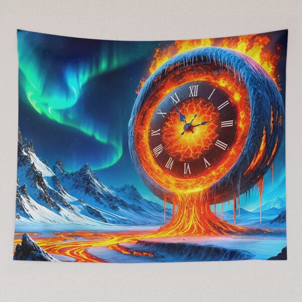 Item preview, Molten Lava Clock Above Snowy Peaks designed and sold by koreatvtea.