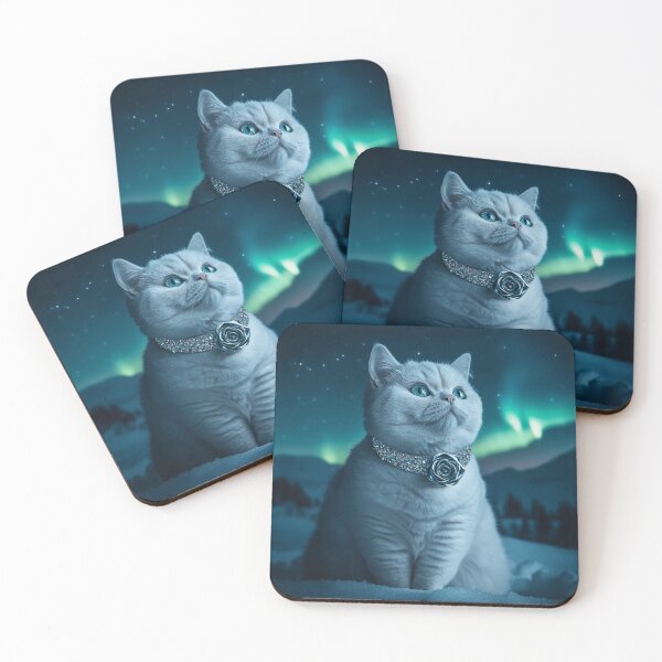 Item preview, White British Shorthair Cat Under Northern Lights designed and sold by Nocturne  Paws.