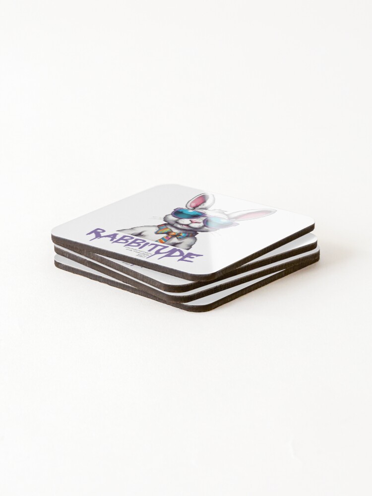Thumbnail 4 of 5, Coasters (Set of 4), Happy Rabbit | Rabbitude designed and sold by pUNKnown.
