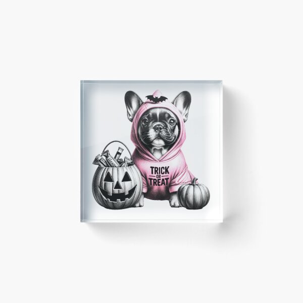 Item preview, Black white and pink themed Halloween Frenchie stickers and more designed and sold by CRandRRstickers.
